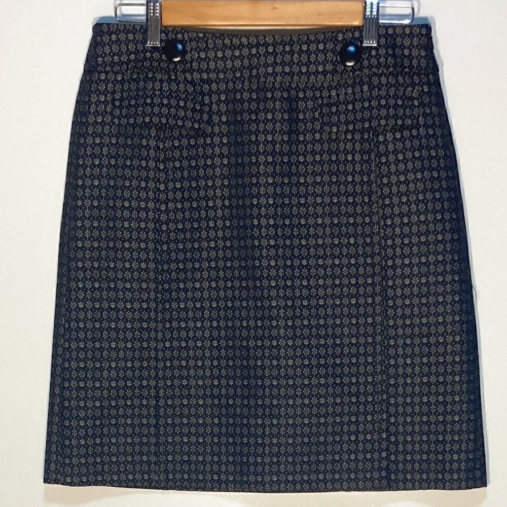 Ann Taylor SZ 8 Navy & ecru Ditsy print pencil skirt Office Wardrobe Staple